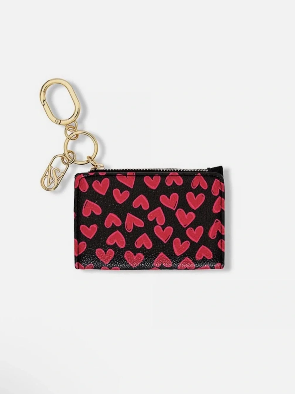 VS heart Card holder with Red Heart Print and Gold Keyring - Picture 1 of 5